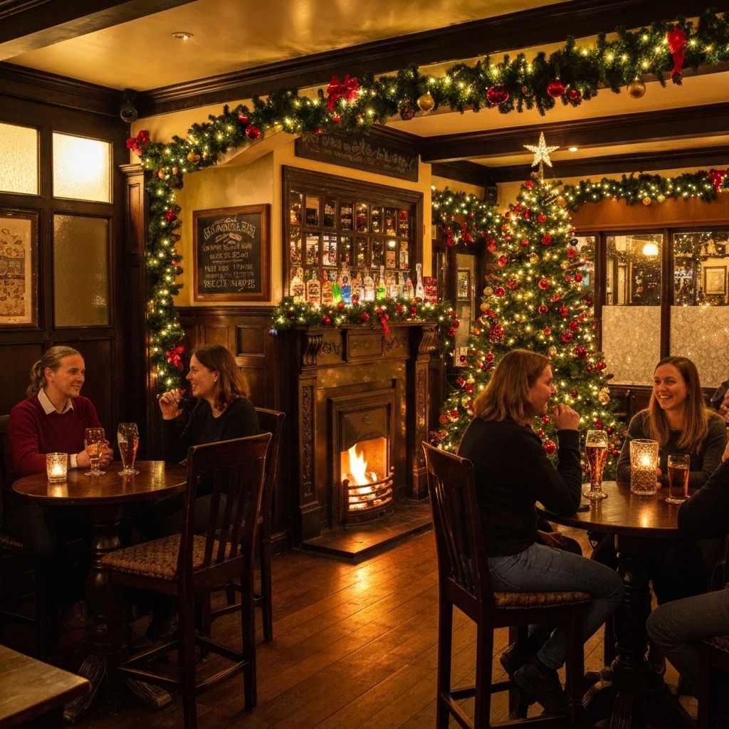 Beautifully decorated pub interior for Christmas