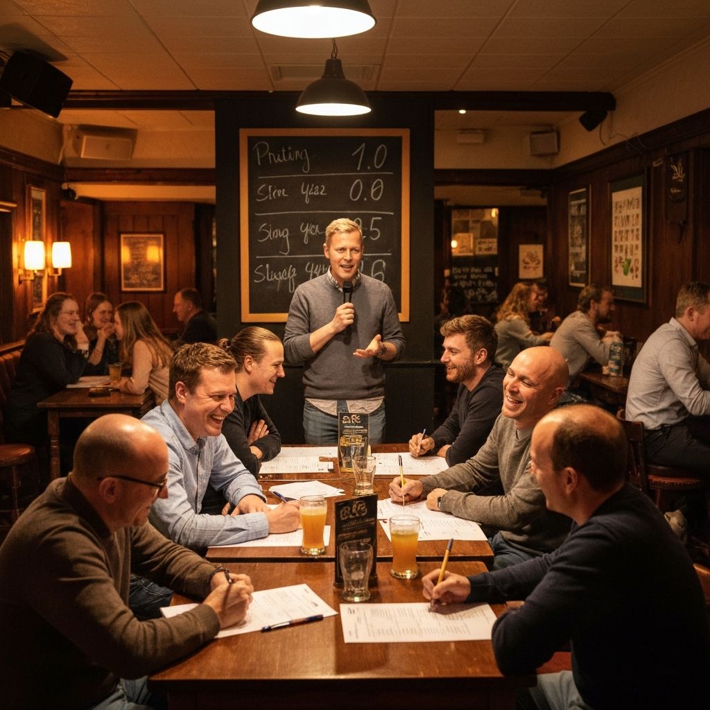 Pub quiz night with teams gathered