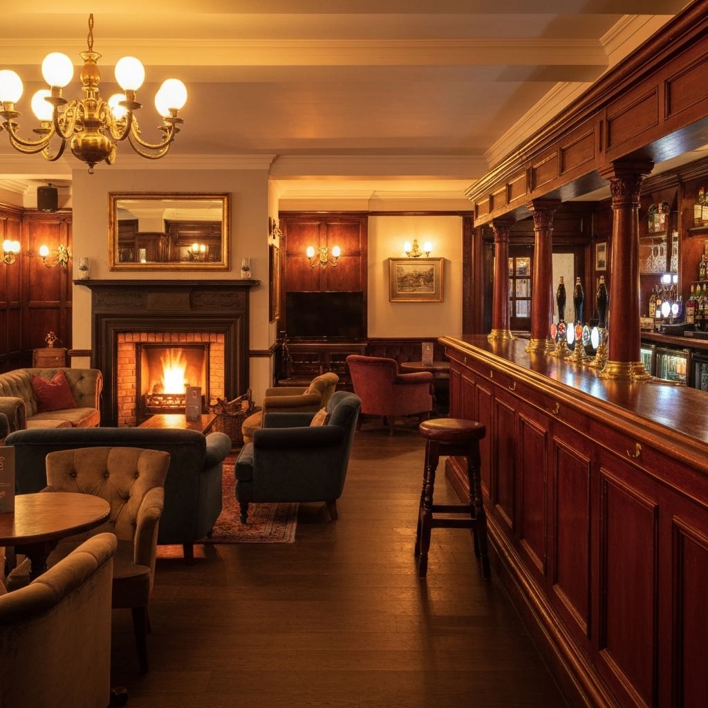 Warm, inviting British pub interior